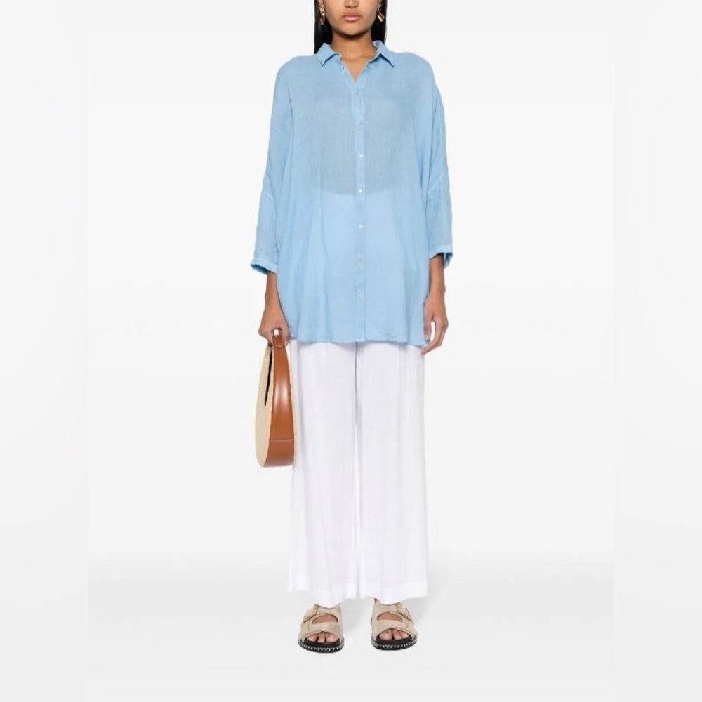 120% Lino Oversized Italian Linen Shirt Dress Button Down Coverup Minimalist